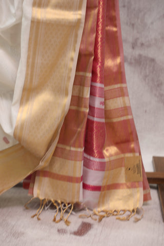 Off-White Silk Maheshwari Saree -SROWSMS180