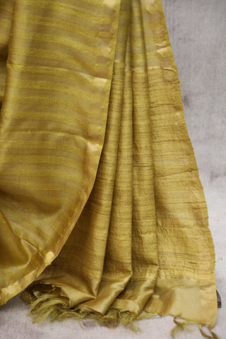 Yellow-Green Tussar Silk Saree - SRYGTSS855