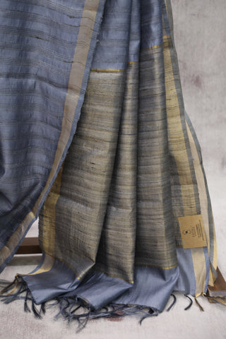 Grey Tussar Silk Saree - SRGTSS856