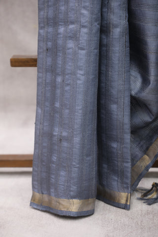 Grey Tussar Silk Saree - SRGTSS856