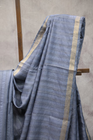 Grey Tussar Silk Saree - SRGTSS856