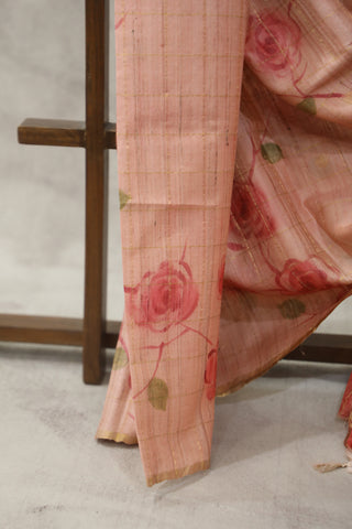 Pink Hand-Painted Tussar Silk Saree - SRPHPTSS998