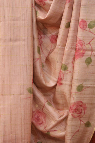 Pink Hand-Painted Tussar Silk Saree - SRPHPTSS998