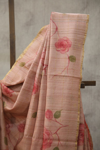 Pink Hand-Painted Tussar Silk Saree - SRPHPTSS998