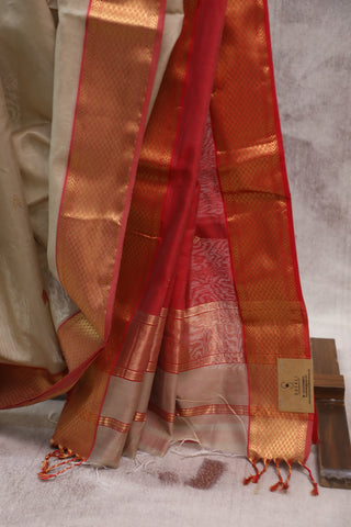 Beige Silk Maheshwari Saree - SRBSMS248