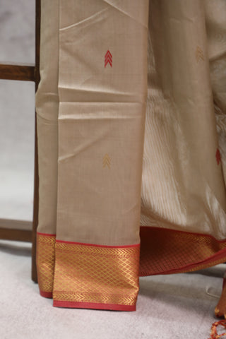 Beige Silk Maheshwari Saree - SRBSMS248