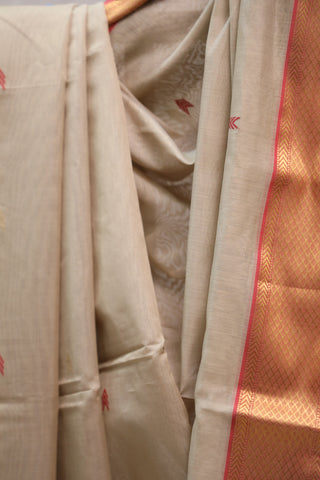 Beige Silk Maheshwari Saree - SRBSMS248