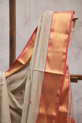 Beige Silk Maheshwari Saree - SRBSMS248