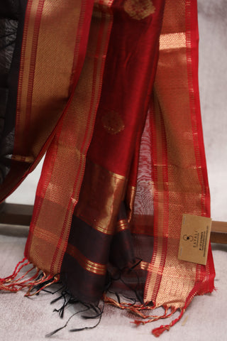 Dark Wine Silk Maheshwari Saree - SRDWSMS252