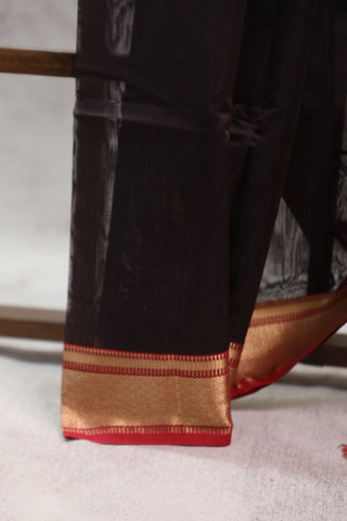 Dark Wine Silk Maheshwari Saree - SRDWSMS252