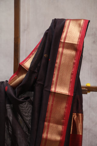 Dark Wine Silk Maheshwari Saree - SRDWSMS252