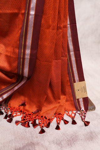 Orange Plain Khun Saree With Maroon Border-SROPKS136