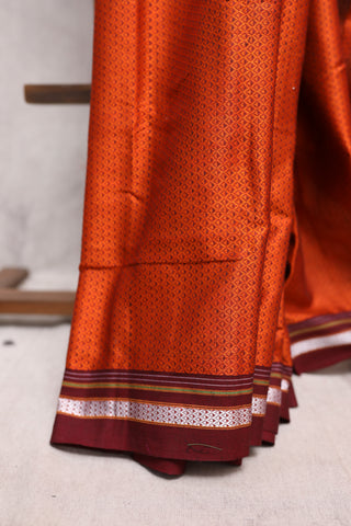 Orange Plain Khun Saree With Maroon Border-SROPKS136