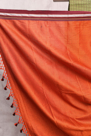 Orange Plain Khun Saree With Maroon Border-SROPKS136