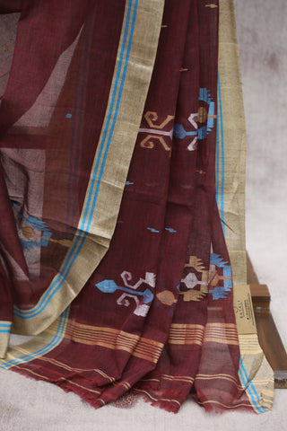 Wine Bengal Cotton Jamdani Saree-SRWBCJS156