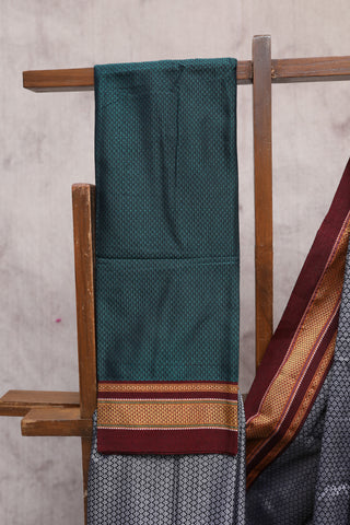 Grey Plain Khun Saree With Maroon Border-SRGPKS157