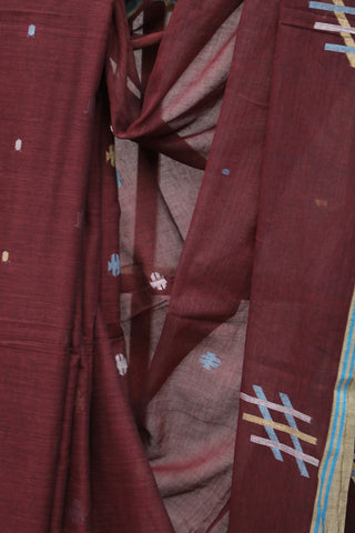 Wine Bengal Cotton Jamdani Saree-SRWBCJS155