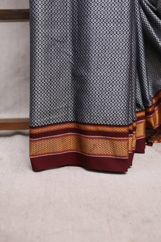 Grey Plain Khun Saree With Maroon Border-SRGPKS155