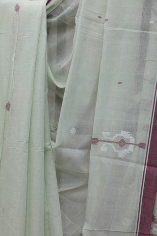 Off White Bengal Cotton Jamdani Saree-SROWBCJS158