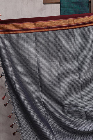 Grey Plain Khun Saree With Maroon Border-SRGPKS155