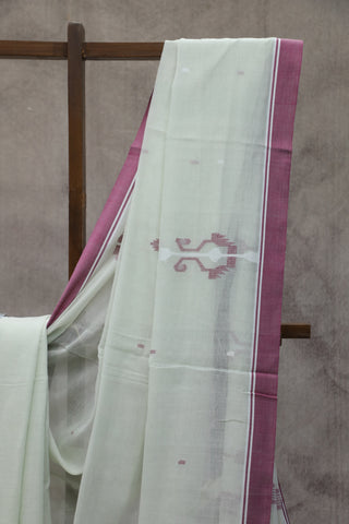 Off White Bengal Cotton Jamdani Saree-SROWBCJS158