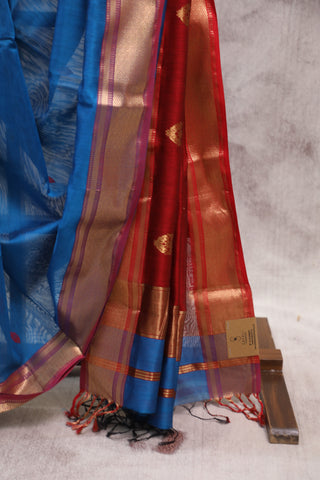 Blue Silk Maheshwari Saree - SRBSMS254