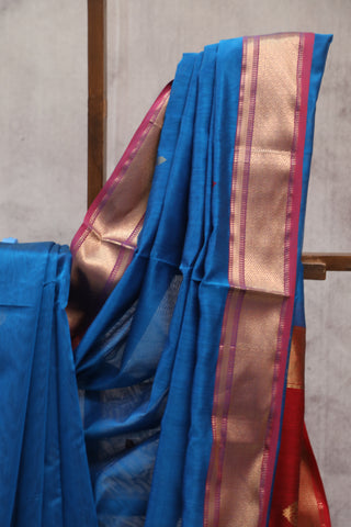 Blue Silk Maheshwari Saree - SRBSMS254