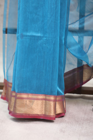 Blue Silk Maheshwari Saree - SRBSMS253