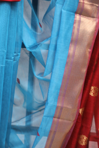 Blue Silk Maheshwari Saree - SRBSMS253