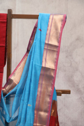 Blue Silk Maheshwari Saree - SRBSMS253