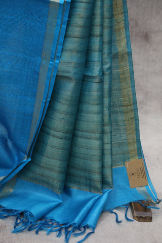 Peacock Blue Tussar Silk Saree - SRPBTSS47EX