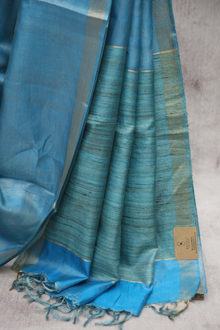 Peacock Blue Tussar Silk Saree - SRPBTSS60EX