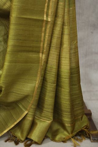 Moss Green Tussar Silk Saree - SRMGTSS938