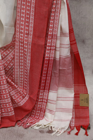 White Bengal Cotton Saree With Nakshi Border-SRWBCS61