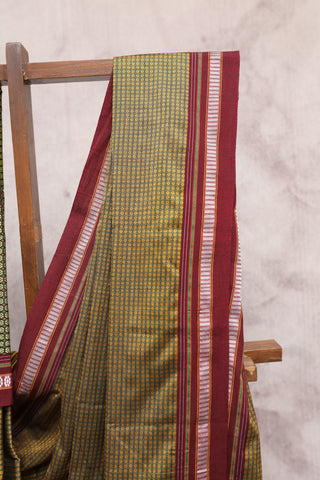 Gold Plain Khun Saree With Maroon Border-SRGPKS138