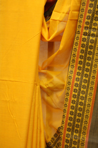 Yellow Bengal Cotton Saree With Nakshi Border-SRYBCS58