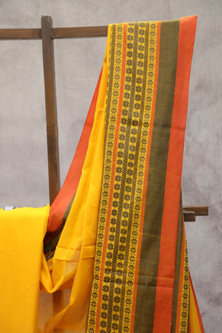 Yellow Bengal Cotton Saree With Nakshi Border-SRYBCS58