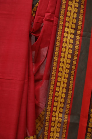 Red Bengal Cotton Saree With Nakshi Border-SRRBCS59