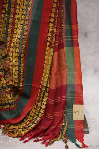 Maroon Bengal Cotton Saree With Nakshi Border-SRMBCS60