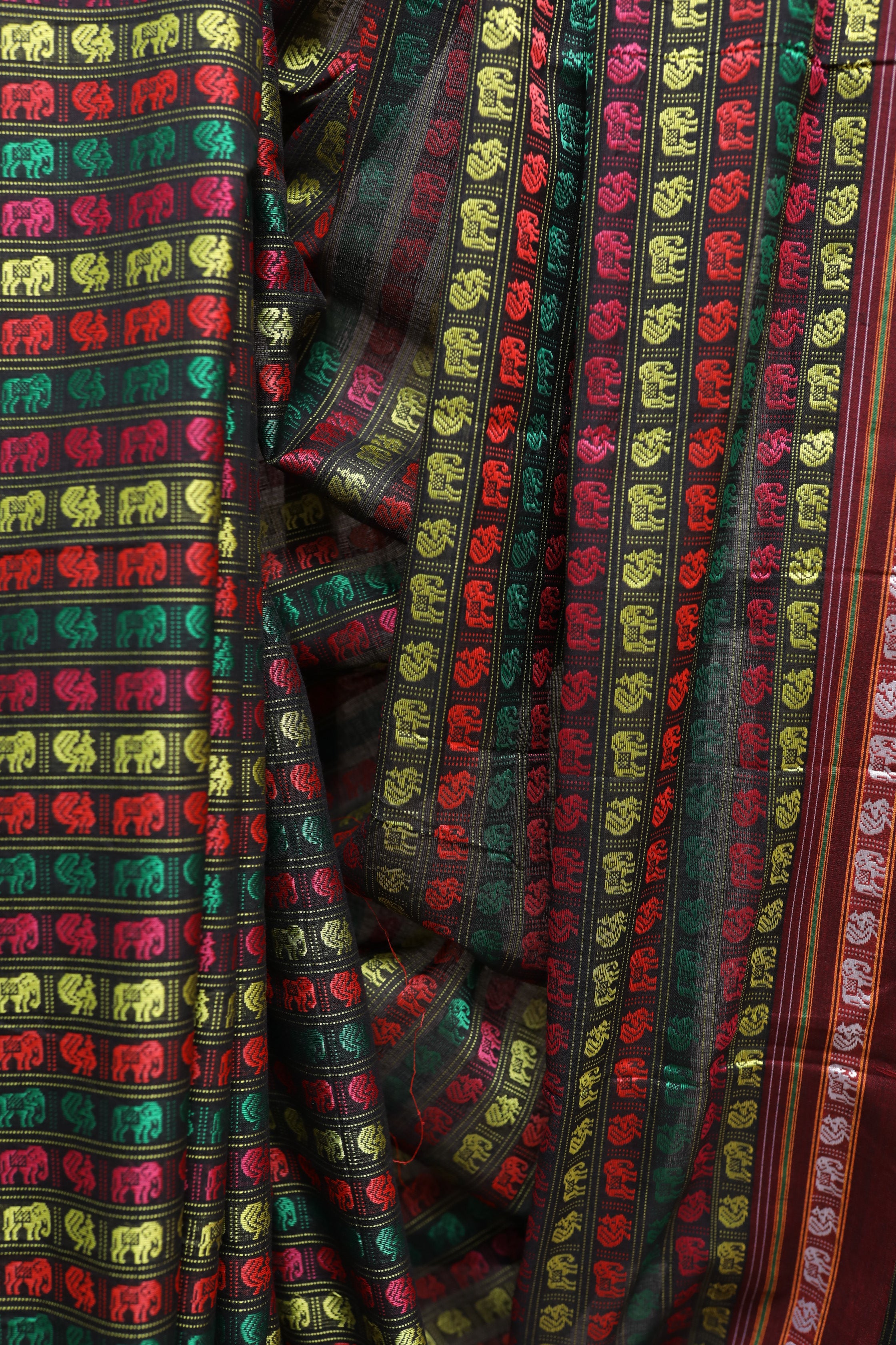 Multicolor Hathi Mor Khun Saree - SRMHMKS42