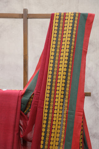 Maroon Bengal Cotton Saree With Nakshi Border-SRMBCS60