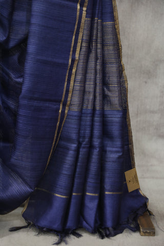 Dark Blue Tussar Silk Saree - SRDBTSS946