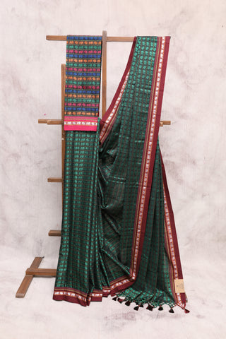 Black-Green Hathi Mor Khun Saree - SRBGHMKS39