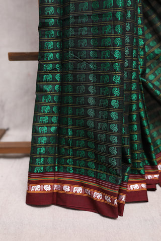 Black-Green Hathi Mor Khun Saree - SRBGHMKS39