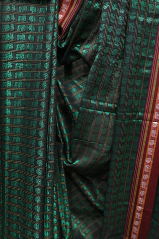 Black-Green Hathi Mor Khun Saree - SRBGHMKS39