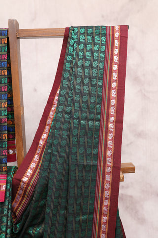 Black-Green Hathi Mor Khun Saree - SRBGHMKS39