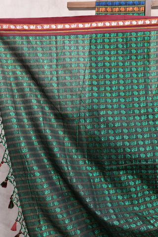 Black-Green Hathi Mor Khun Saree - SRBGHMKS39