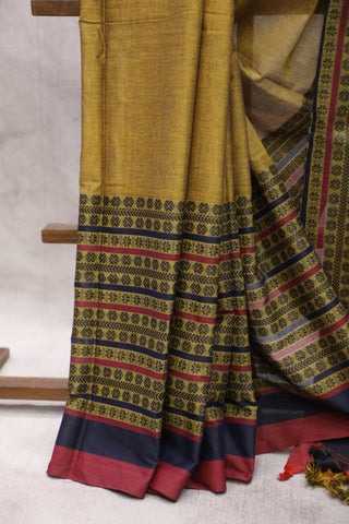 Khaki Bengal Cotton Saree With Nakshi Border-SRKBCS63