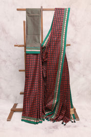 Black-Red Hathi Mor Khun Saree - SRBRHMKS40