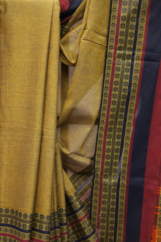 Khaki Bengal Cotton Saree With Nakshi Border-SRKBCS63